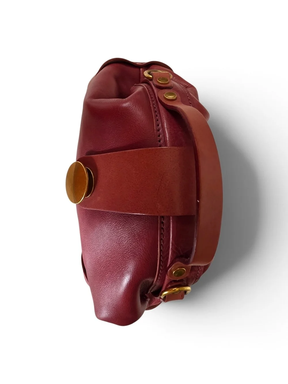 Burgundy Leather Purse with Embissed Detachable Strap